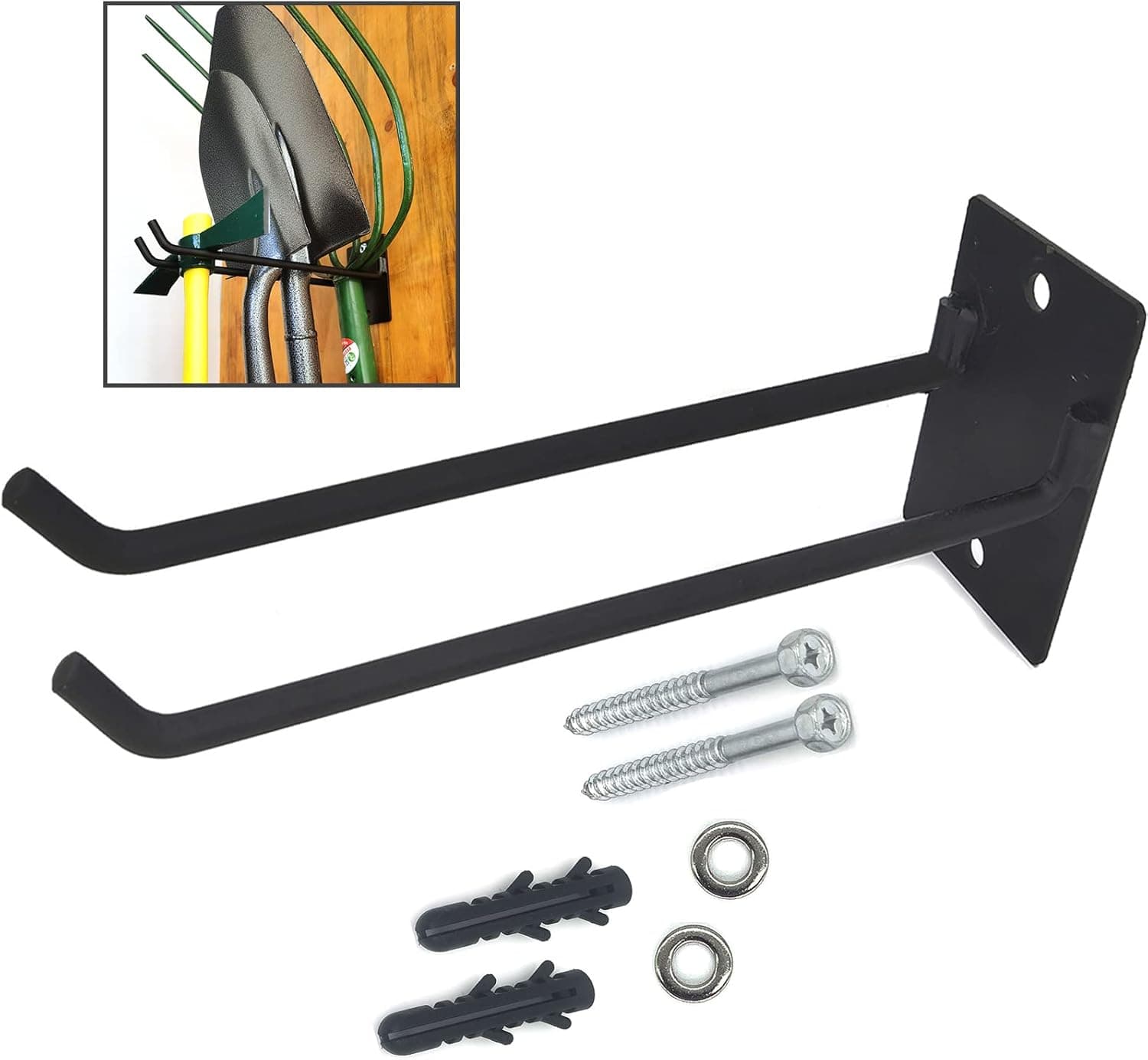 Fhome 4 Pack Wall Mounted Hanger Garage Tool Organizer, Wall Shovel Holder, Yard Tool Wall Holder Organizer, 10 in Long Hooks for Store Long Handled Tools ,Ladder, Garden Tool, Hose