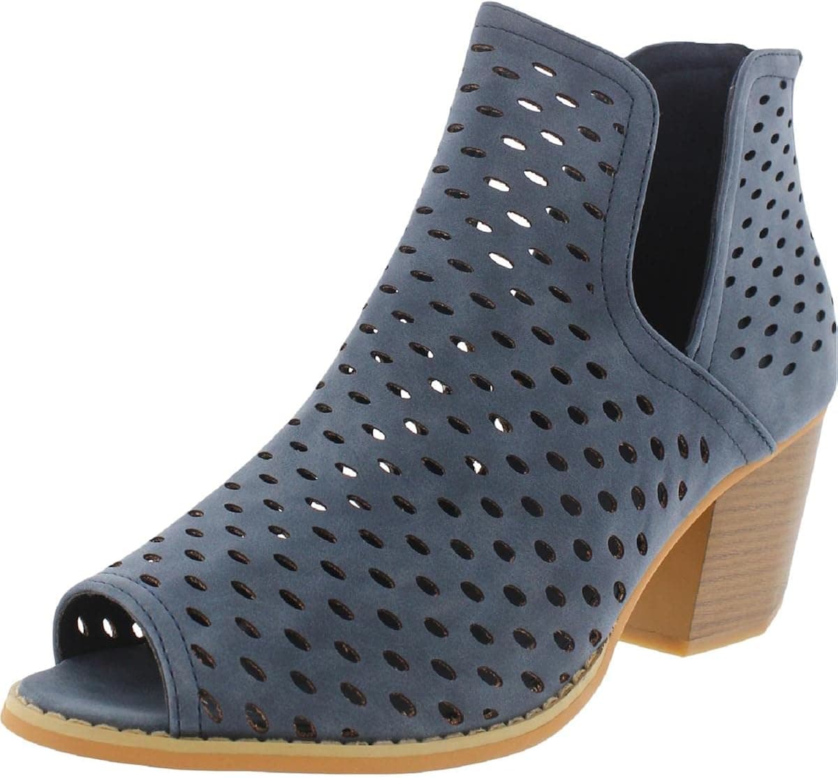 Brinley Co. Womens Abrail Faux Leather Side-Slit Open-Toe Perforated Booties
