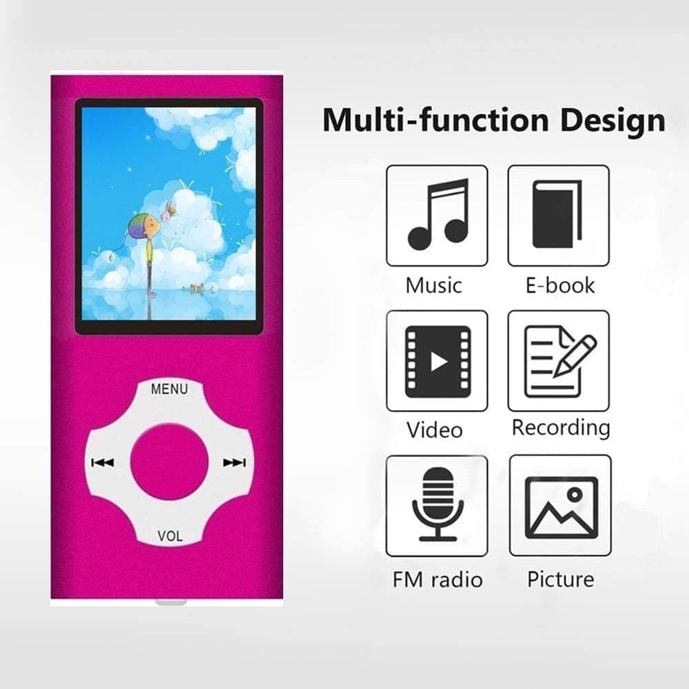 MP3 Player / MP4 Player, Portable Music Player with a 16GB TF Card with Music/Video/Voice Record/FM Radio/E-Book Reader/Photo Viewer, Support up to 64GB (Pink)