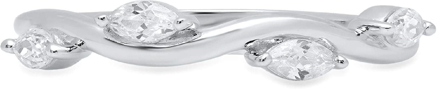 Clara Pucci 0.2ct Brilliant Marquise Cut Solitaire Stackable Bridal Wedding Promise Anniversary Band 14k Solid White Gold