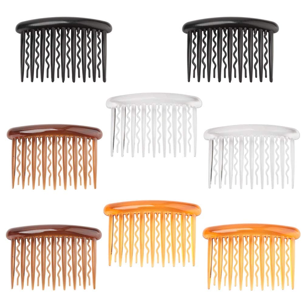 8 Pieces Plastic Hair Side Combs 17 Teeth Hair Clip Comb Straight & Wave Teeth Hair Combs Tortoise Side Comb Hair Accessories Bridal Wedding Veil Comb for Women Girls, Different 4 Colors