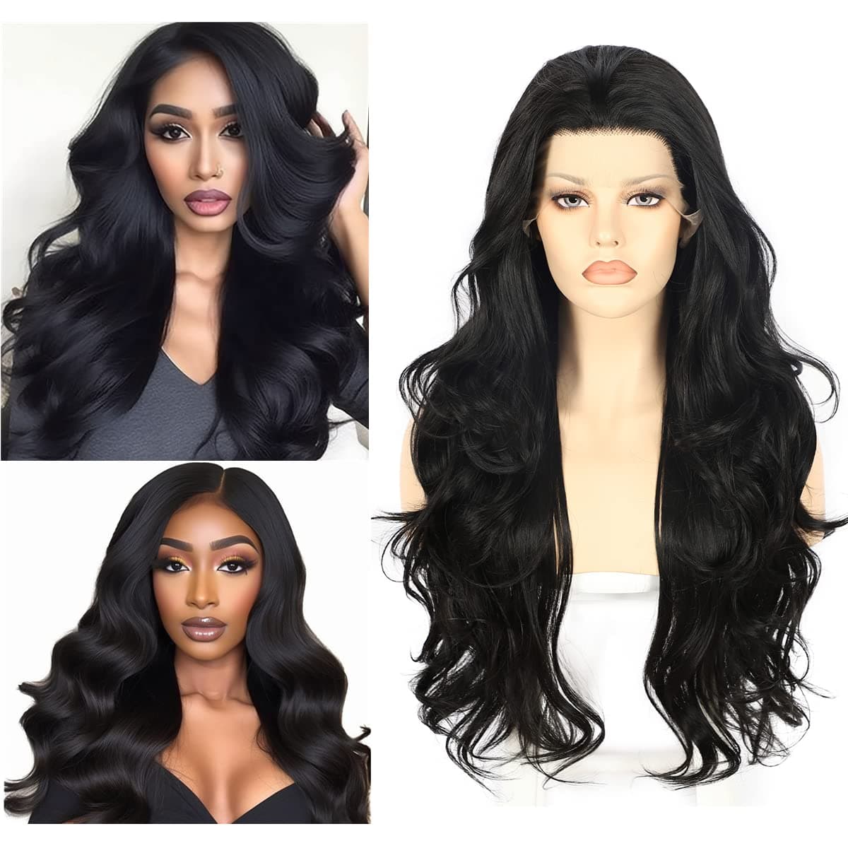 BABEHERS Black Lace Front Wigs Synthetic Loose Wavy Wigs for Women 13x3 Daily Natural Looking 150% Density 24 inch
