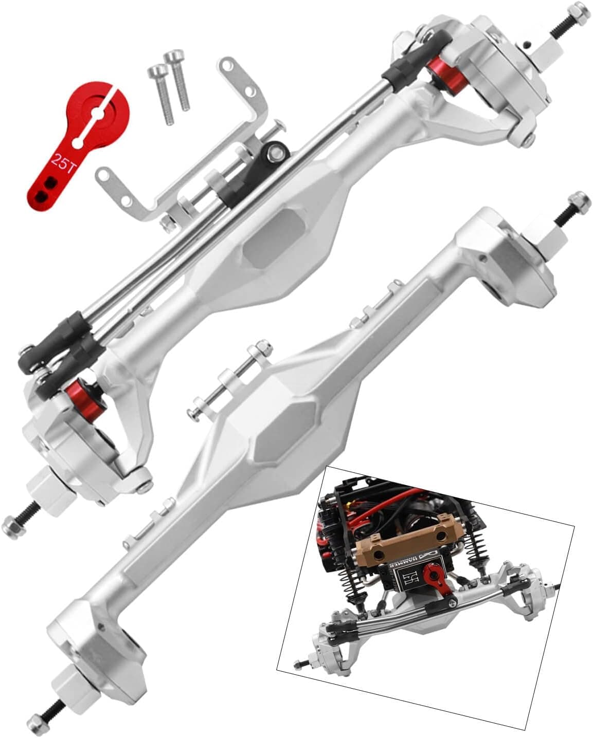 RCMYou Aluminum Portal Axle Upgrades Part for Axial SCX10 90046 90047,Alloy Front & Rear Portal Axle Hops Ups,Silver