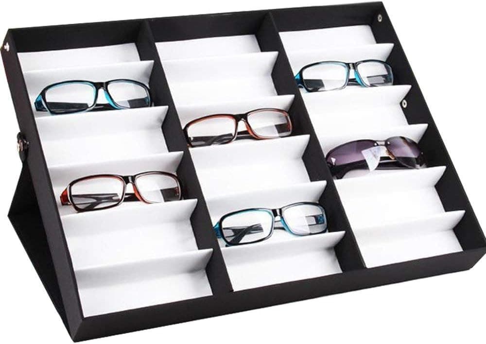 Jiffordwind 18 Slot Polyester Silk Lining Sunglasses Display Case Tray with Stand Function(1 pack)