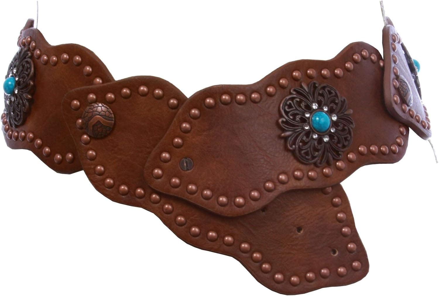 3" (75 mm) Wide Link Turquoise Studded Leather Belt