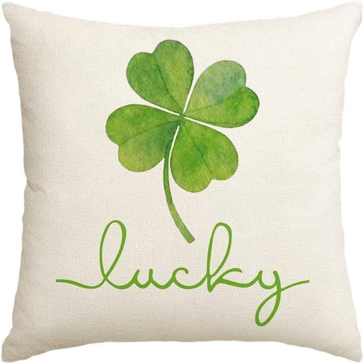AVOIN Watercolor Shamrock Lucky Clover Throw Pillow Cover, 18 x 18 Inch St Patricks Day Cushion Case Decoration for Sofa Couch