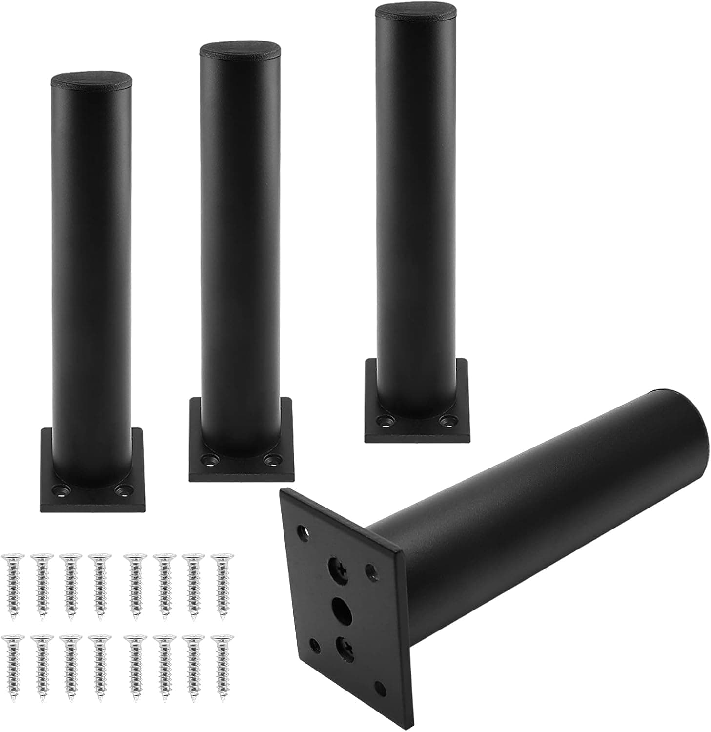Kyuionty Set of 4 Furniture Legs 7 Inch, Adjustable Aluminum Alloy Cabinet Legs, Metal Round Sofa Support Foot, Adjustable Feet for Kitchen, Table, Cabinet, Shelves, 1.5 Inch Diameter, Black