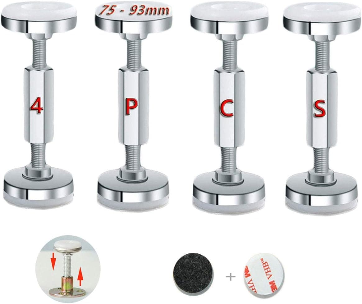 MCJS 4 Pcs Adjustable Threaded Bed Frame Anti-Shake Tool, Headboard Stoppers Headboard Stabilizer Prevent Loosening Anti-Shake Fixer, Telescopic Support for Room Wall (75mm-93mm)