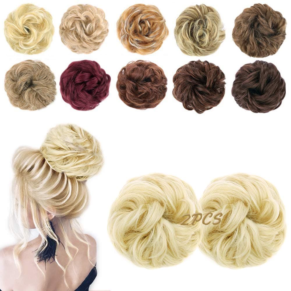 MORICA 2PCS Messy Bun Hair Scrunchies Messy Bun Hair Piece for Women Curly Wavy Scrunchy Updo Bun Extensions
