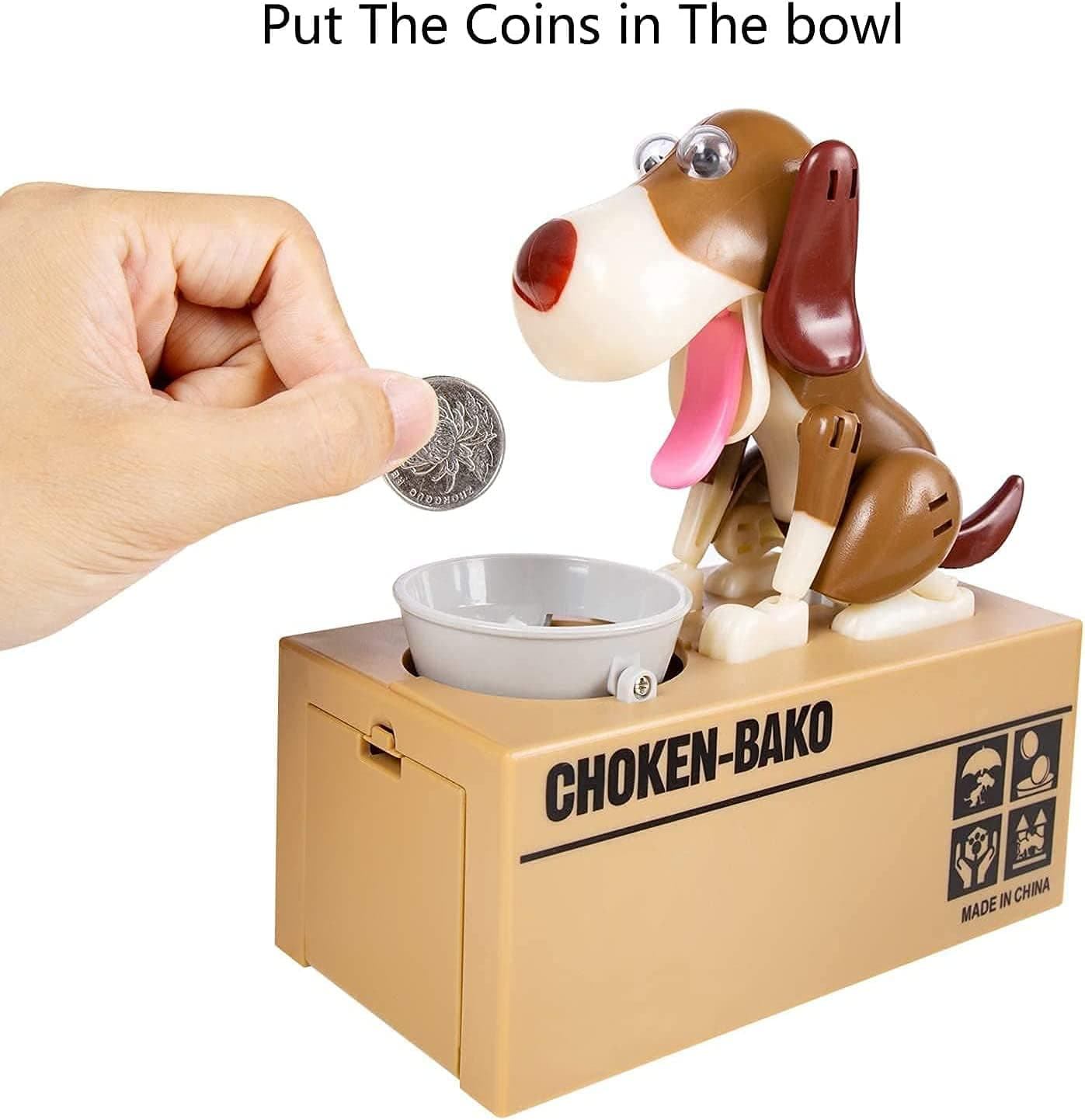 HitHopKing Kids Dog Piggy Bank,Cute Money Saving Box,Kids Stealing Coin Bank,Dog Can Sound Shake Heads Tail Ears Rotating(Brown)
