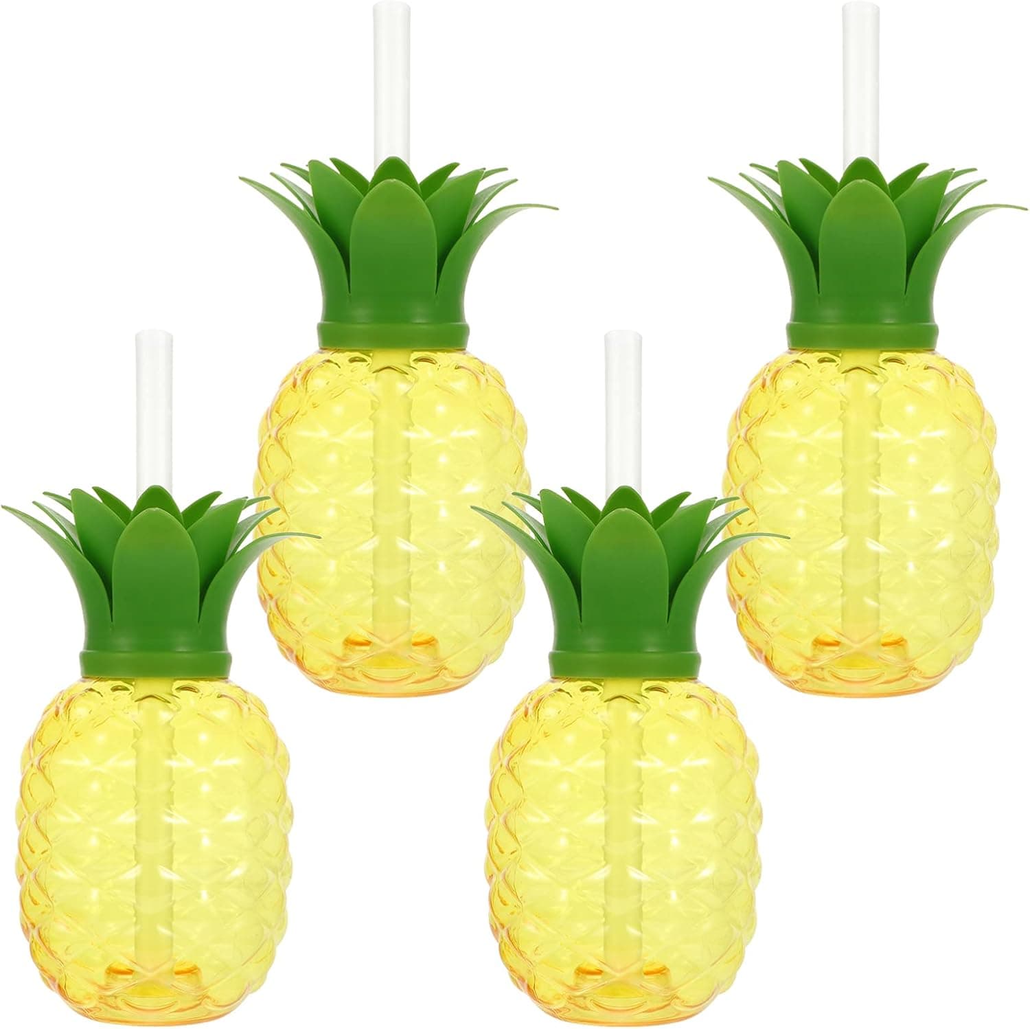 NUOBESTY Pineapple Drink Cups Hawaiian Cups with Straws 500ml Pineapple Cups for Hawaii Luau Party Summer Beach Party Pack of 4