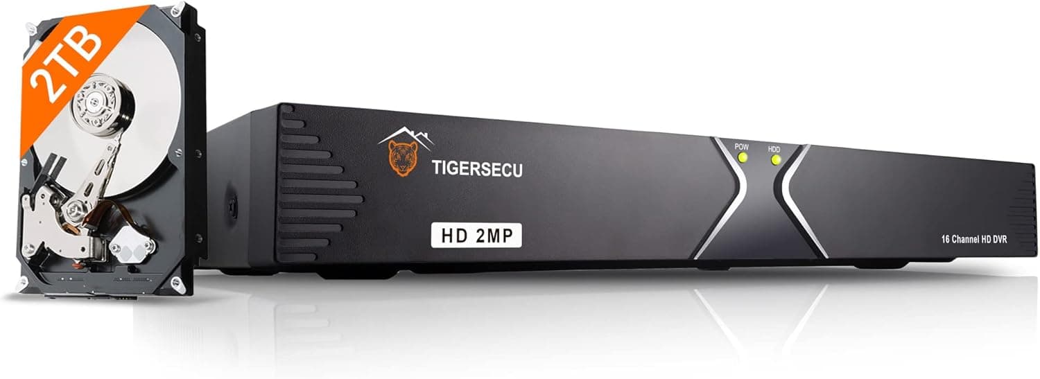 TIGERSECU Super HD 1080P H.265+ 16-Channel Hybrid 4-in-1 DVR Security Recorder with 2TB Hard Drive, for 2MP TVI/AHD/CVI/Analog Cameras (Cameras Not Included)