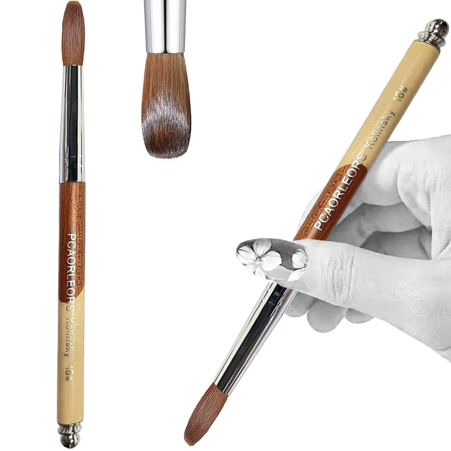 PCUORLEORS Acrylic Nail Brush Kolinsky with 100% Pure Mink Sable Hair and Wood Hand, Round Gel Brush for Acrylic Application Size # 8,10, 12, 14, 16,18,20 (size10)