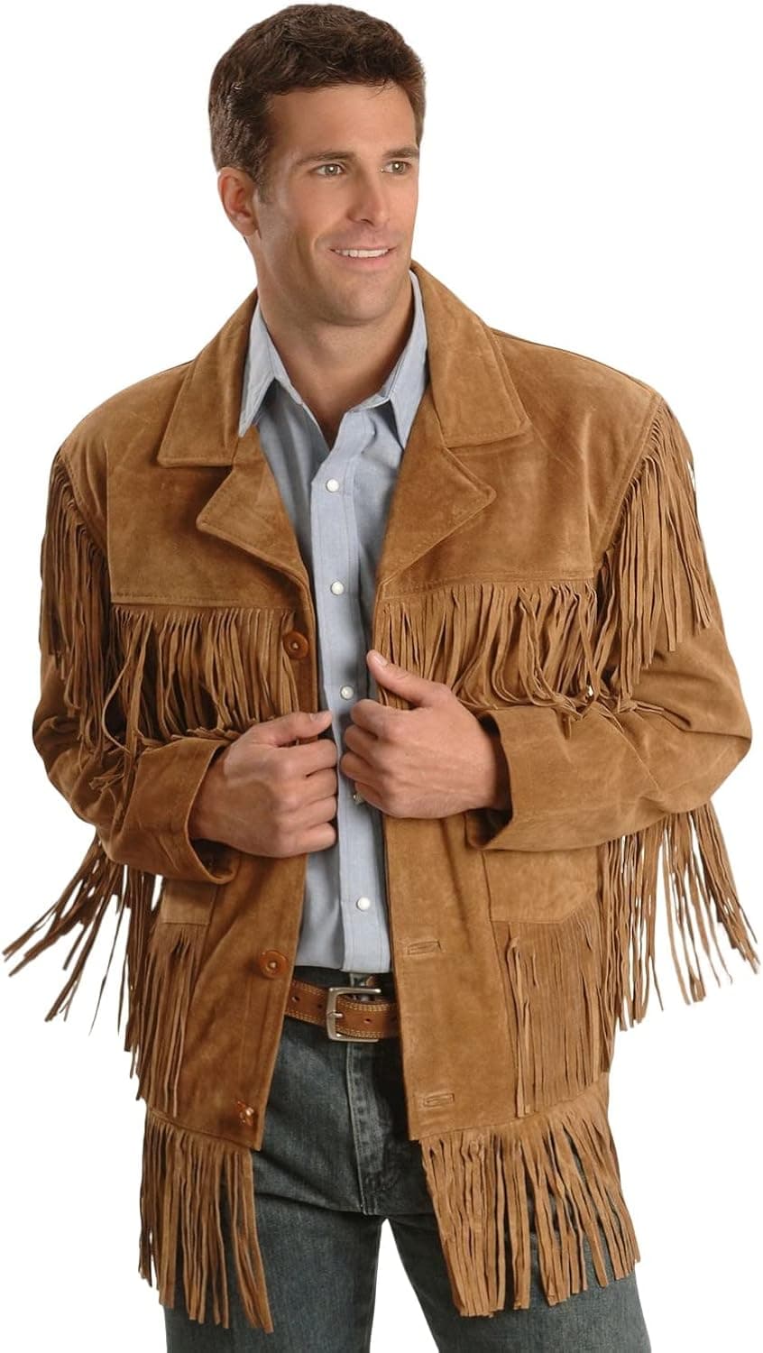 Liberty Wear Men's Fringe Suede Leather Jacket Tobacco Large