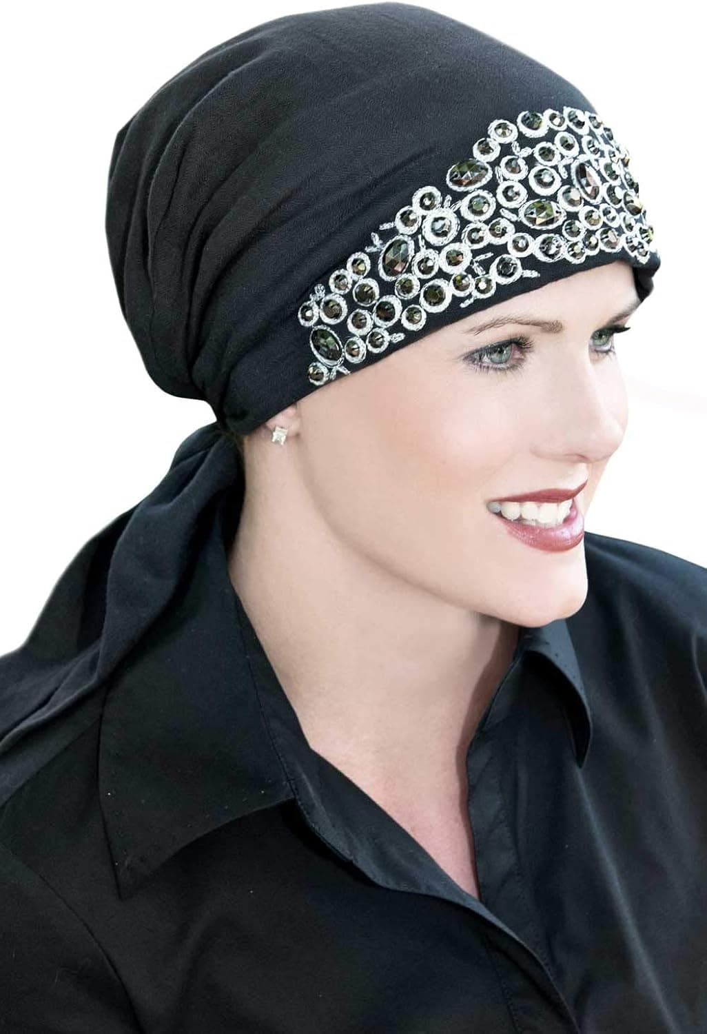 Embroidered Hand Sewn Beading - Easy to Tie (E-T-T) Scarf Cap