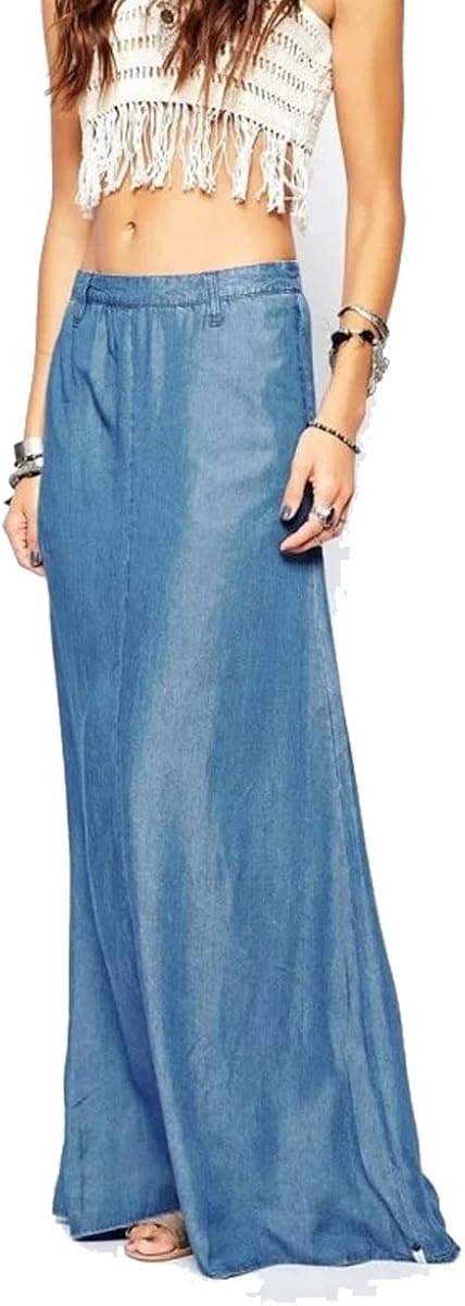 Vateno Spring and Summer Fashion Casual Thin Cowboy Denim Straight Female Jeans Demin Long Maxi Skirt for Womens