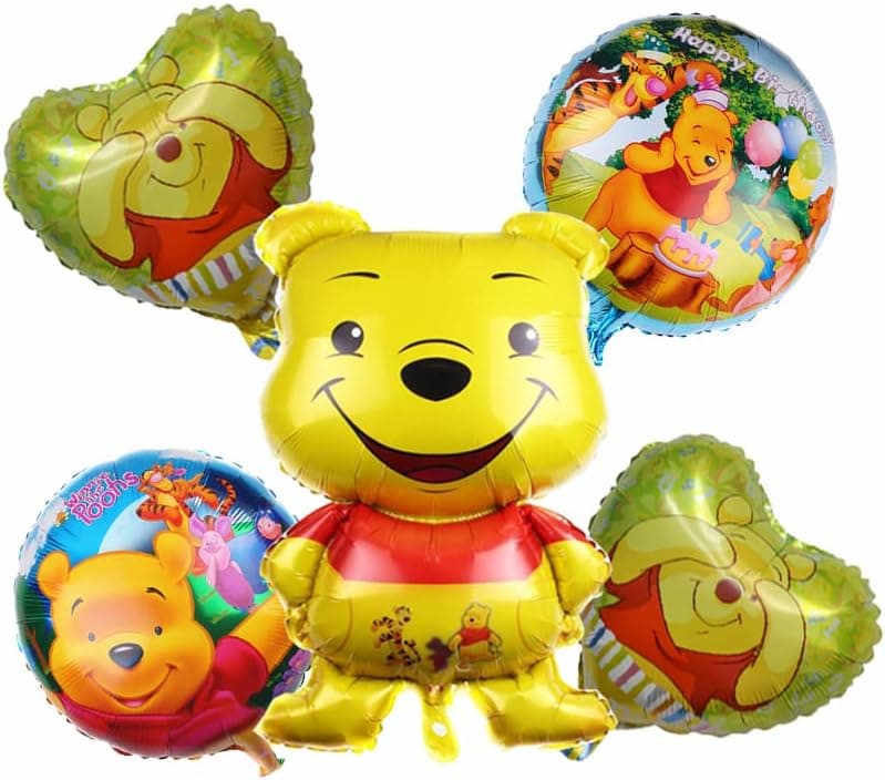 Novo Tee 5PCS Pooh Bear party supplies, birthday party aluminum balloons, birthday party decorations, gold & blue aluminum balloons, very suitable for children's parties
