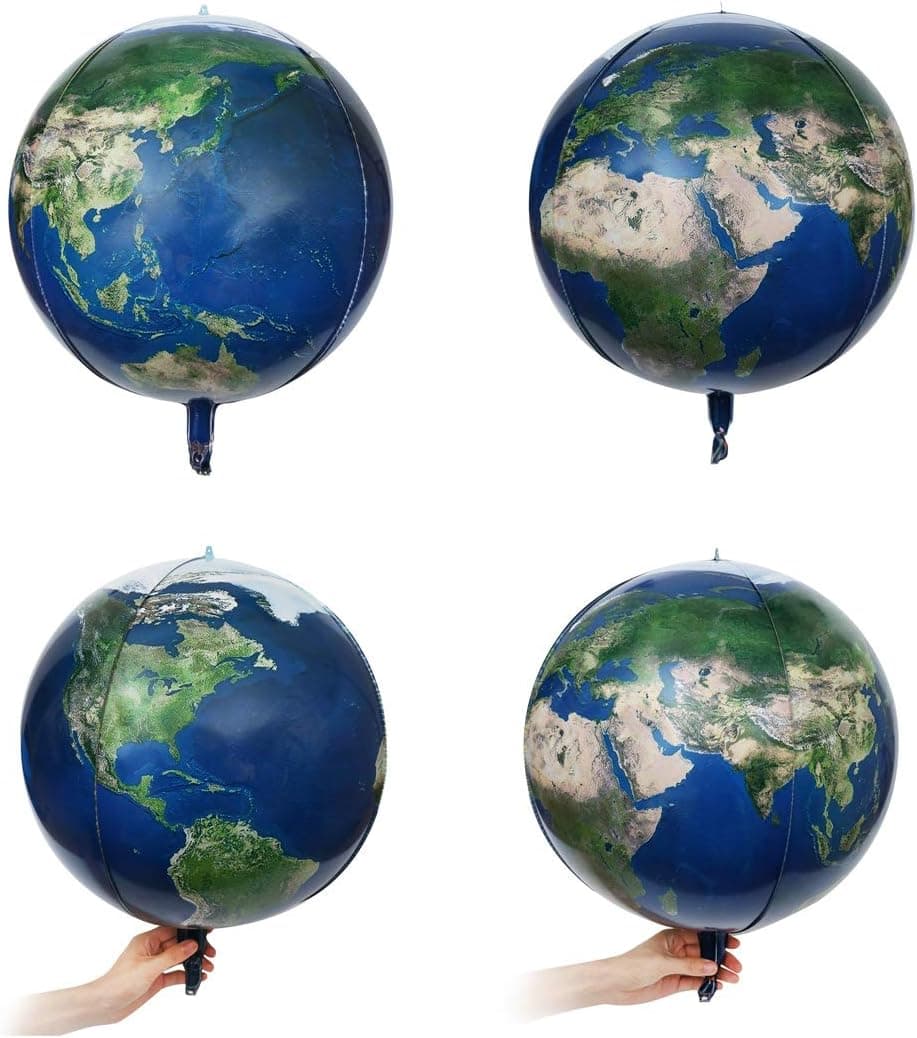 Eanjia Earth 4D Foil Balloons 4 Count 16"Jurassic World Large Sphere Mylar Balloons Hangable Metallic World Map Orb Balloons for globe Theme Baby Shower Kids Toys Gifts Kids Birthday Garland Kit Decor