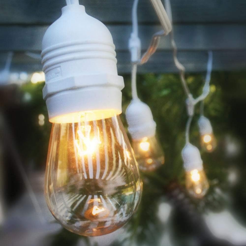 fantado 10 Suspended Socket Outdoor Grade Patio Commercial String Light Set, S14 Bulbs, 21 FT White Cord w/ E26 Medium Base, Weatherproof by PaperLanternStore