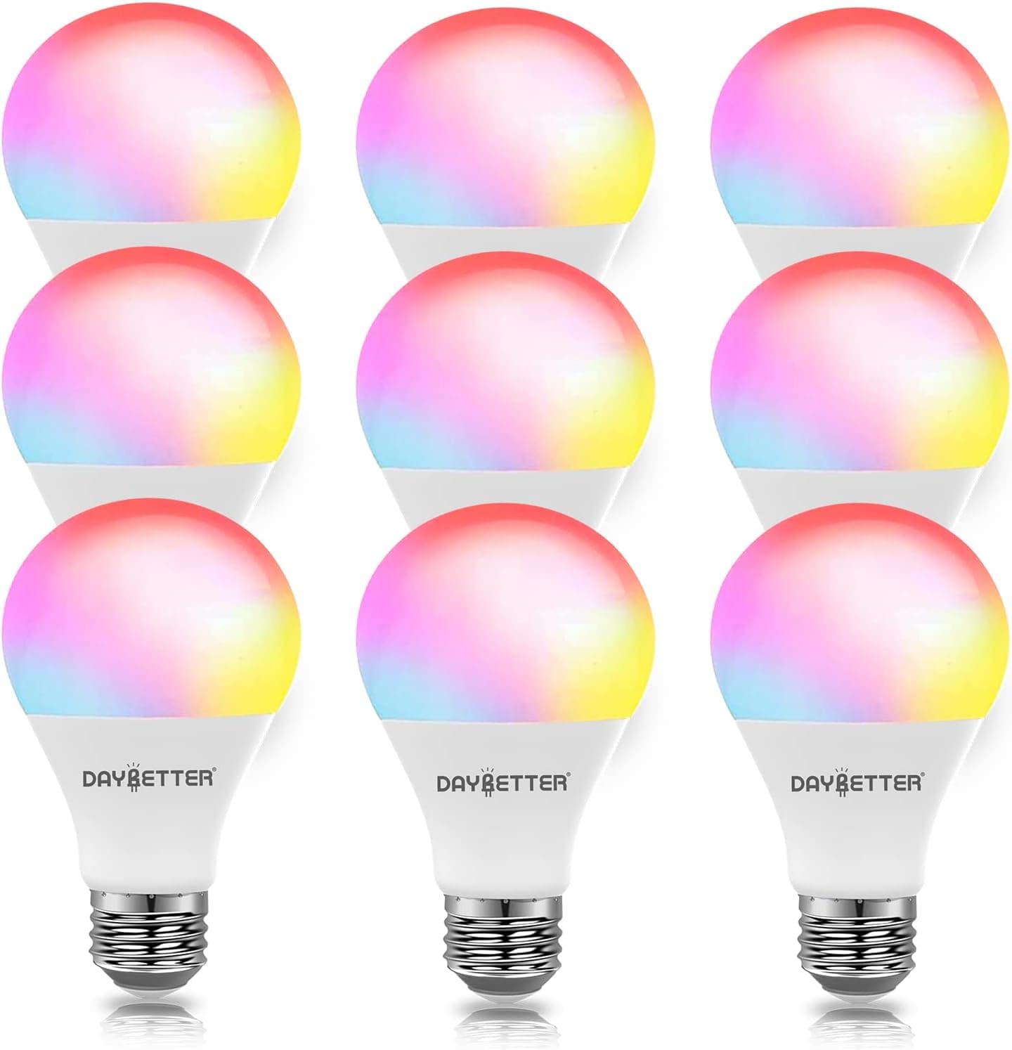 DAYBETTER Smart Bulbs, Dimmable WiFi Color Changing Light That Work with Alexa & Google Home, Music Sync, A19/E26, 9W, 800 Lumens, 2.4Ghz only, No Hub Required, 9 Pack