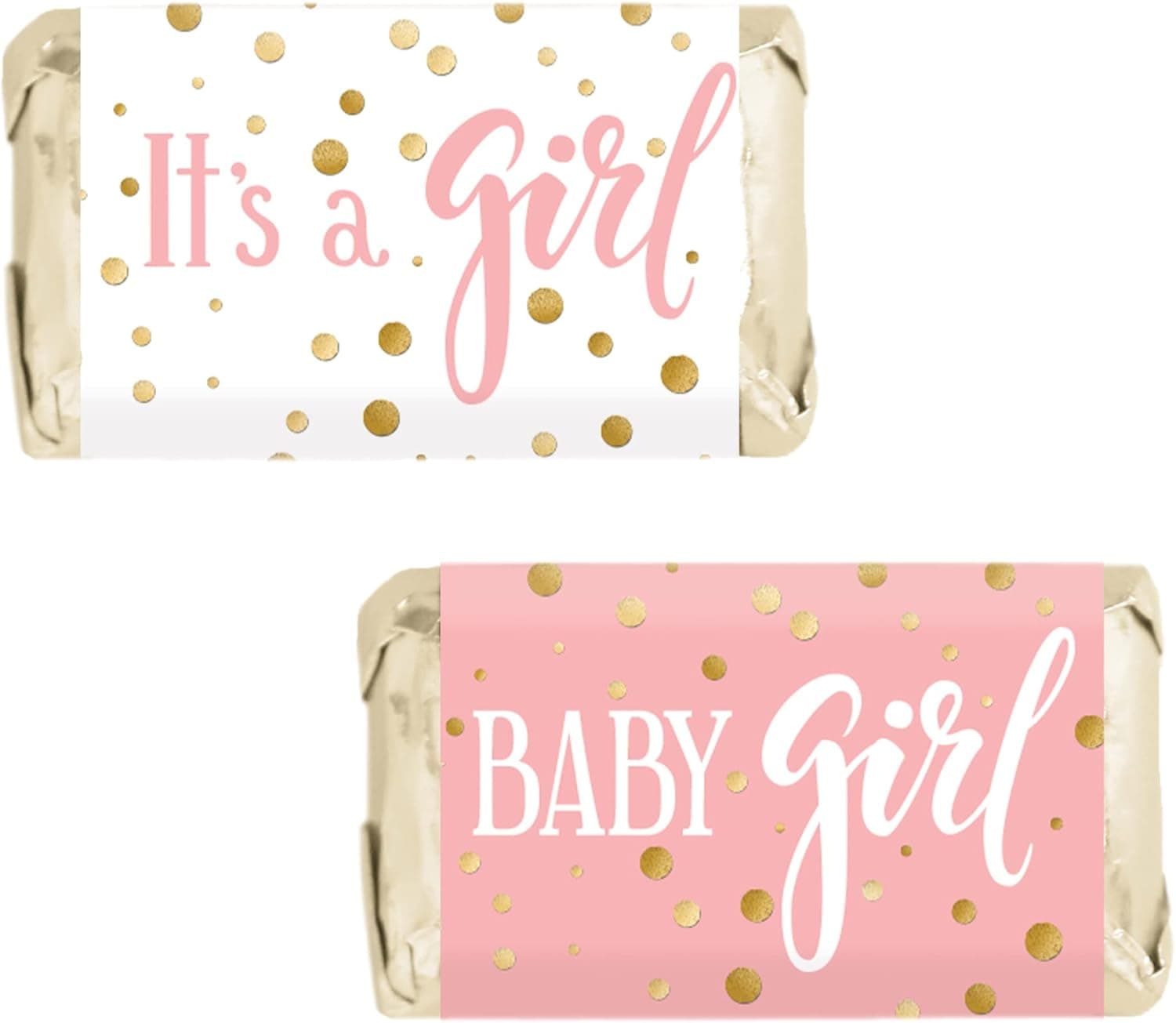 Pink and Gold It's a Girl Baby Shower Mini Candy Bar Wrappers - 45 Stickers