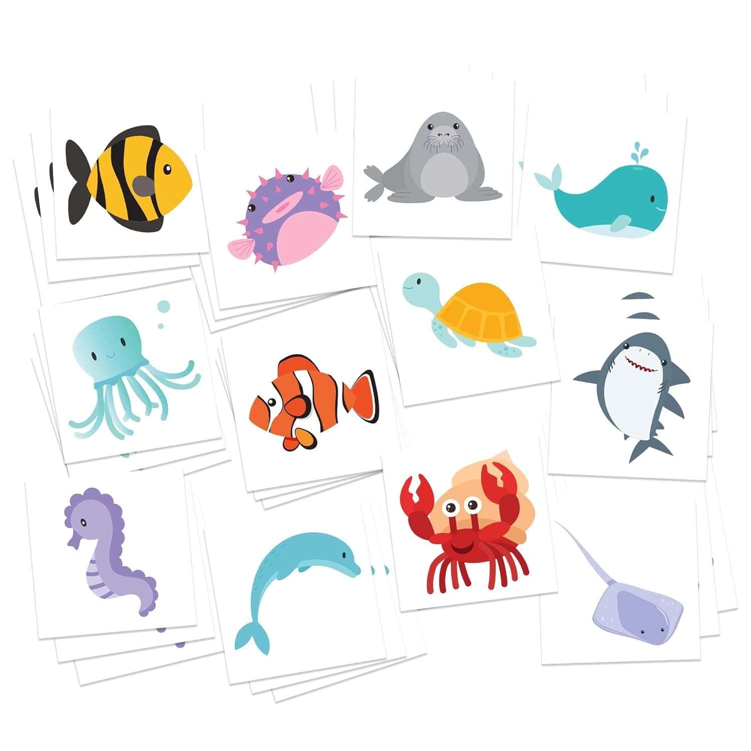 FashionTats Sea Creatures Temporary Tattoos | Pack of 36 | Dolphins Turtles Sharks Seahorses | Kids Party Supplies Decorations & Favors | Skin Safe | MADE IN THE USA