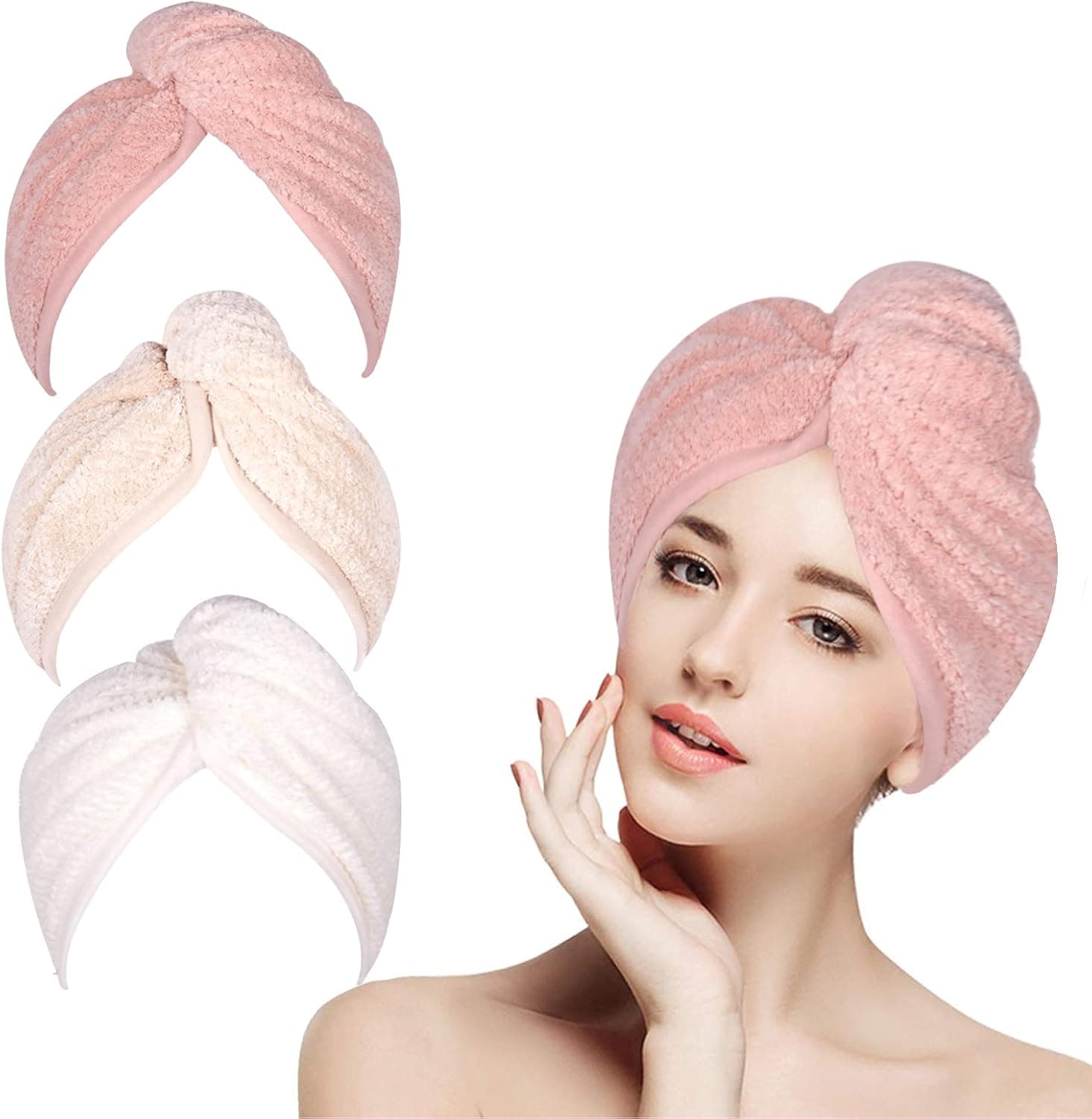 YIVSHINE 3 Packs Microfiber Hair Towels-Hair Towel Wraps for Women Quick-Drying Hair Towel Super Absorbent and Soft Hair Towel Used for Fast Drying of Wet Hair
