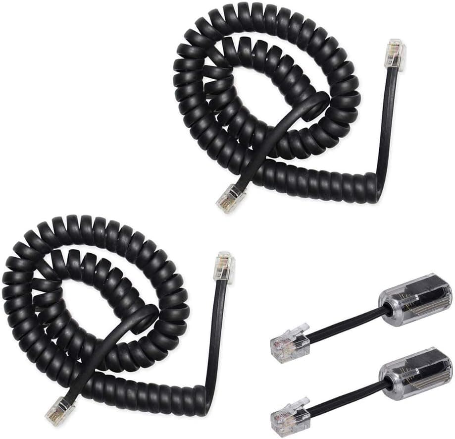 SENHAI 2 Pack 360° Anti-Tangle Rotating Swivel Telephone Cord Detanglers and 2 Pack 10ft Uncoiled (1Ft Coiled) Landline Telephone Phone Handset Cable Cord-Black