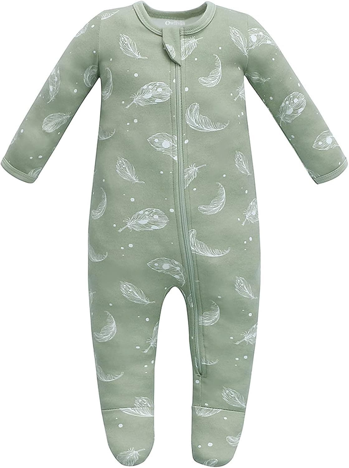 Owlivia Organic Cotton Baby Pajamas, Boys Girls Zip Front Sleep 'N Play, Footed Sleeper, Long Sleeve