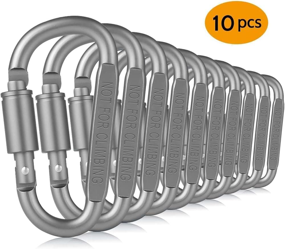 Paliston 10 pcs Locking Carabiner Aluminum D Ring Key Rings Hiking Clips for Hiking Camping Fishing and Outdoor Use