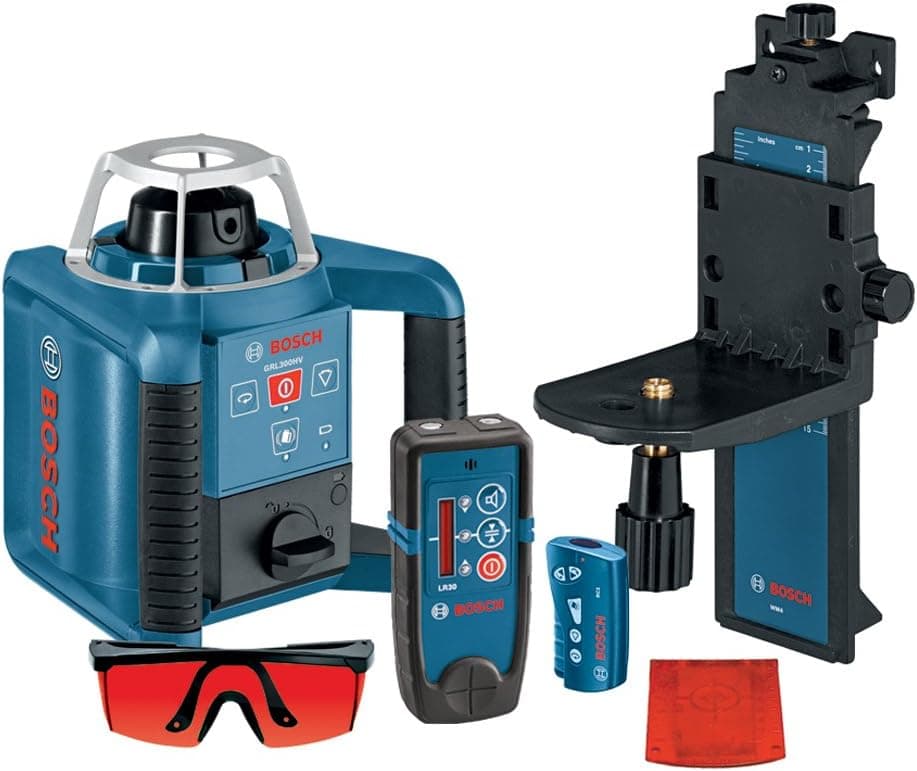 BOSCH Self-Leveling Rotary Laser with Layout Beam Interior Kit with Receiver, Remote and Wall Mount GRL 300 HVD, Blue