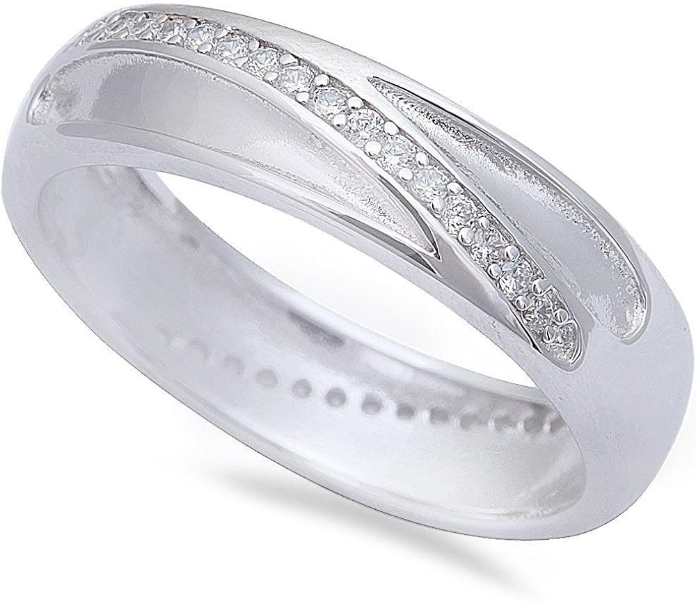 Oxford Diamond Co Men's Cz Wedding Engagement Band .925 Sterling Silver Ring Sizes 8-12