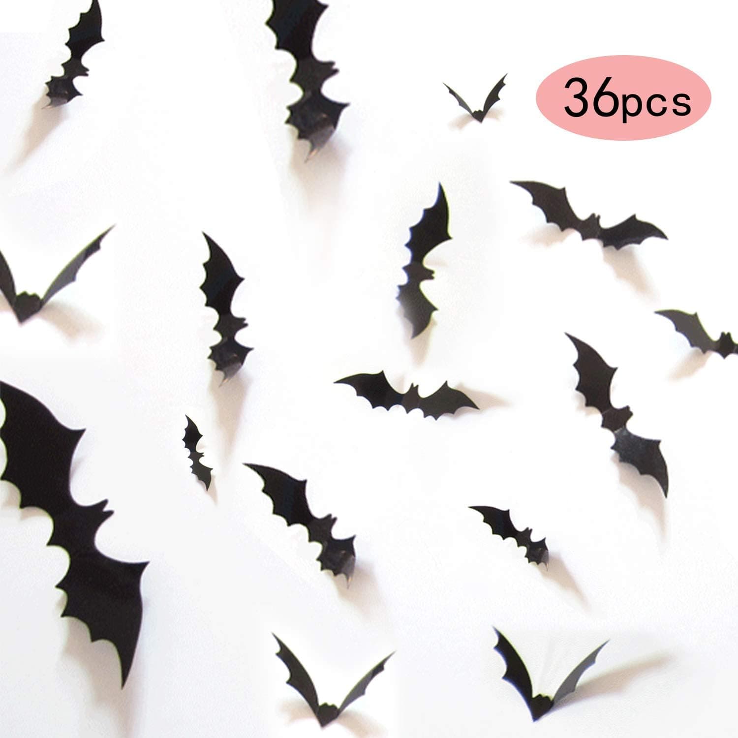 ORDA DIY Halloween Party Supplies PVC 3D Decorative Scary Bats Wall Decal Wall Sticker, Halloween Eve Decor Home Window Decoration Set, 36pcs, Black