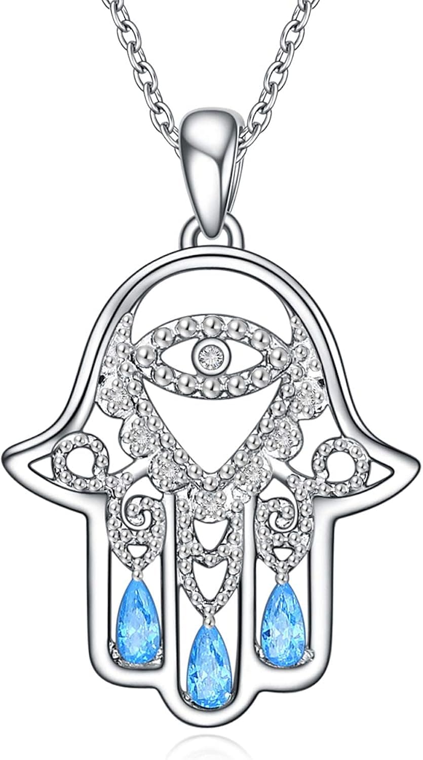 WINNICACA Sterling Silver Hamsa Necklace Good Luck Vintage Evil Eye Jewelry Birthday Gifts for Women Friend Female
