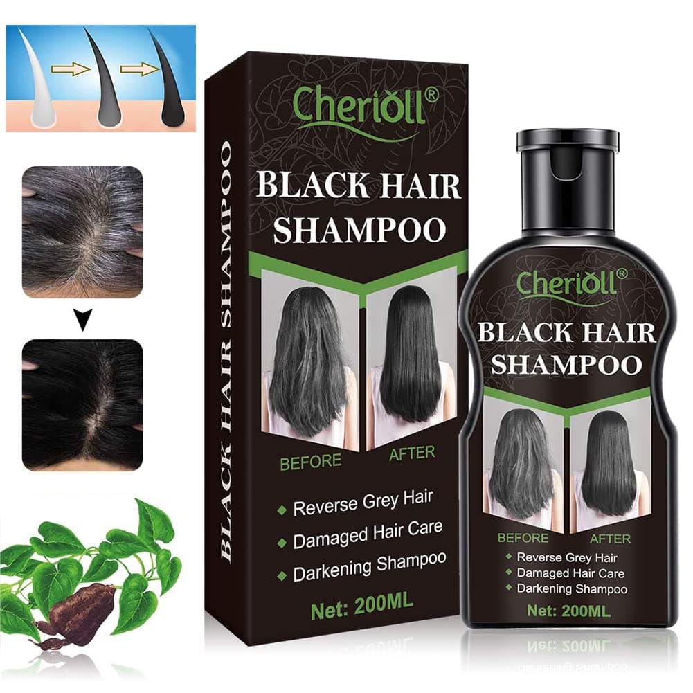TOULIFLY Black Hair Shampoo, Hair Dye Shampoo, Darkening Shampoo, 200ML Reverse Grey Hair, Fast Hair Dye, Black Hair Color Shampoo for Women Men Cover Gray White Hair, Restore Shiny Hair