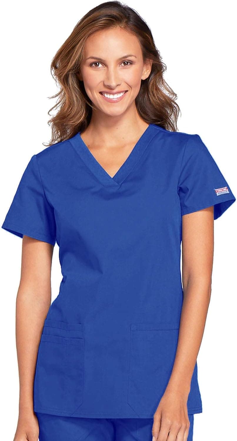 V-Neck Womens Scrubs Top Workwear Originals with Rib-Knit Back Panels WW645