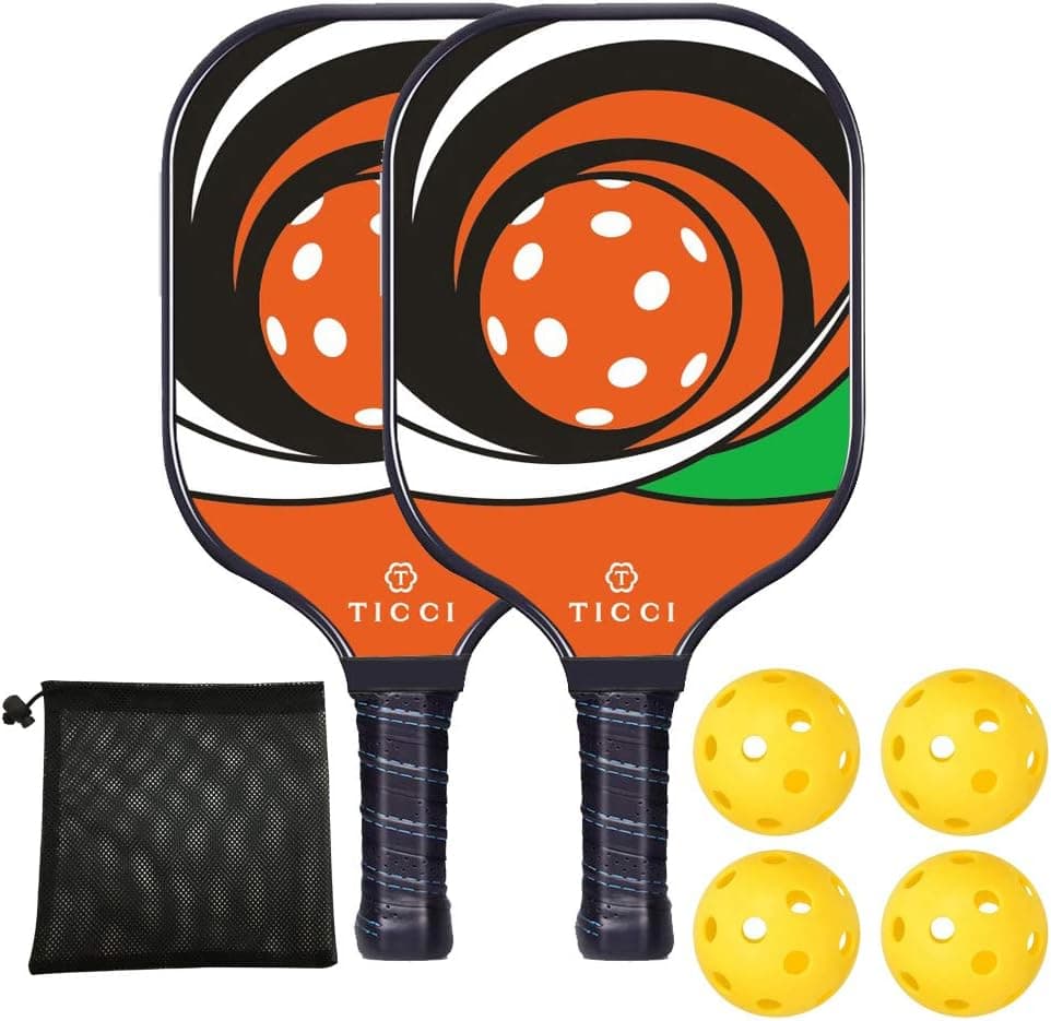 TICCI Pickleball Paddle Set 2 Premium USAPA Approved Graphite Craft Rackets Honeycomb Core 4 Balls Ultra Cushion Grip Racquet 1 Carry Bag Accessories Gift Men Women Kids Indoor Outdoor (Red Green)