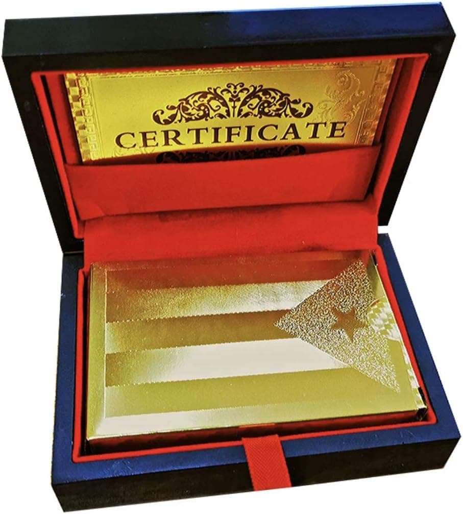 Cursiba Luxurious Waterproof Gold Playing Cards This Deck of Cards Comes with a Black Wooden Box Gold Playing Cards Deck with Puerto Rican and Cuban Flag