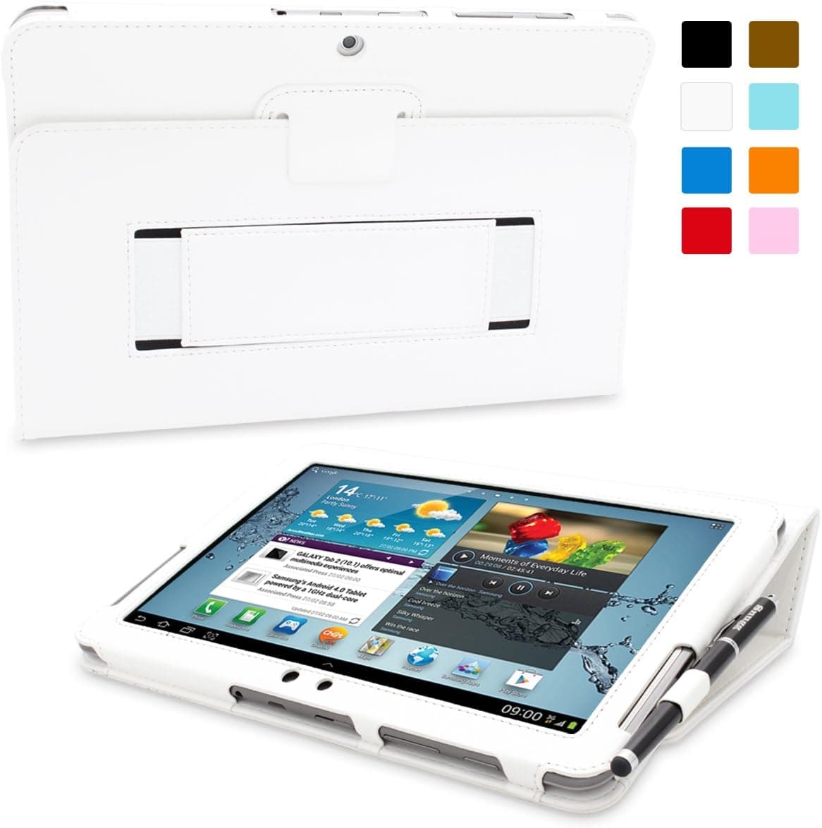 Snugg Galaxy Tab 2 10.1 Case, White Leather Smart Case Cover Samsung Galaxy Tab 2 10.1 Protective Flip Stand Cover with Auto Wake/Sleep