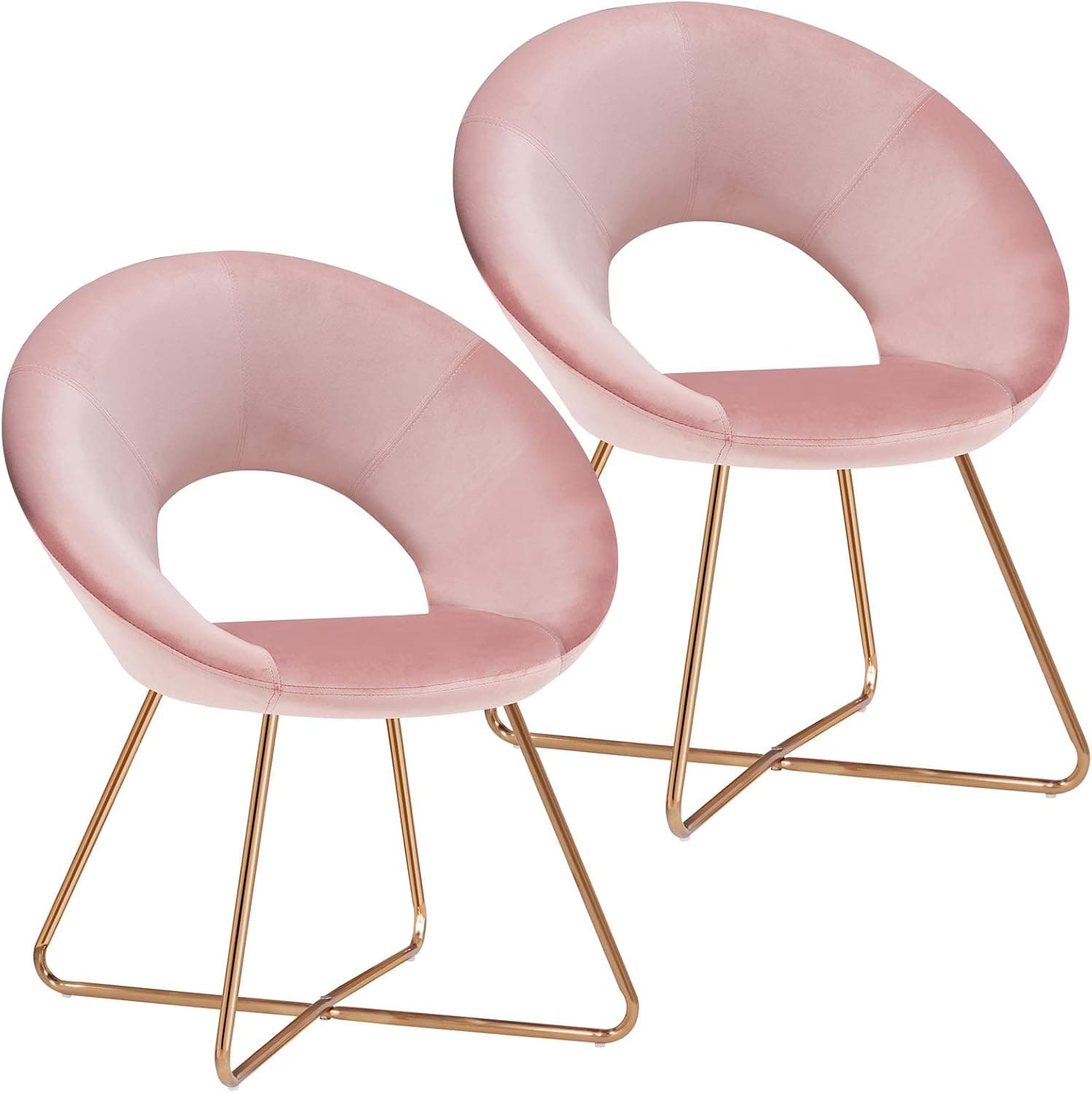 Duhome Set of 2 Velvet Accent Chairs Upholstered Vanity Chairs Make-up Stool Home Office Guest Reception Chair Arm Leisure Chairs Dining Chair with Golden Legs Mid-Back for Living Room Salmon Pink