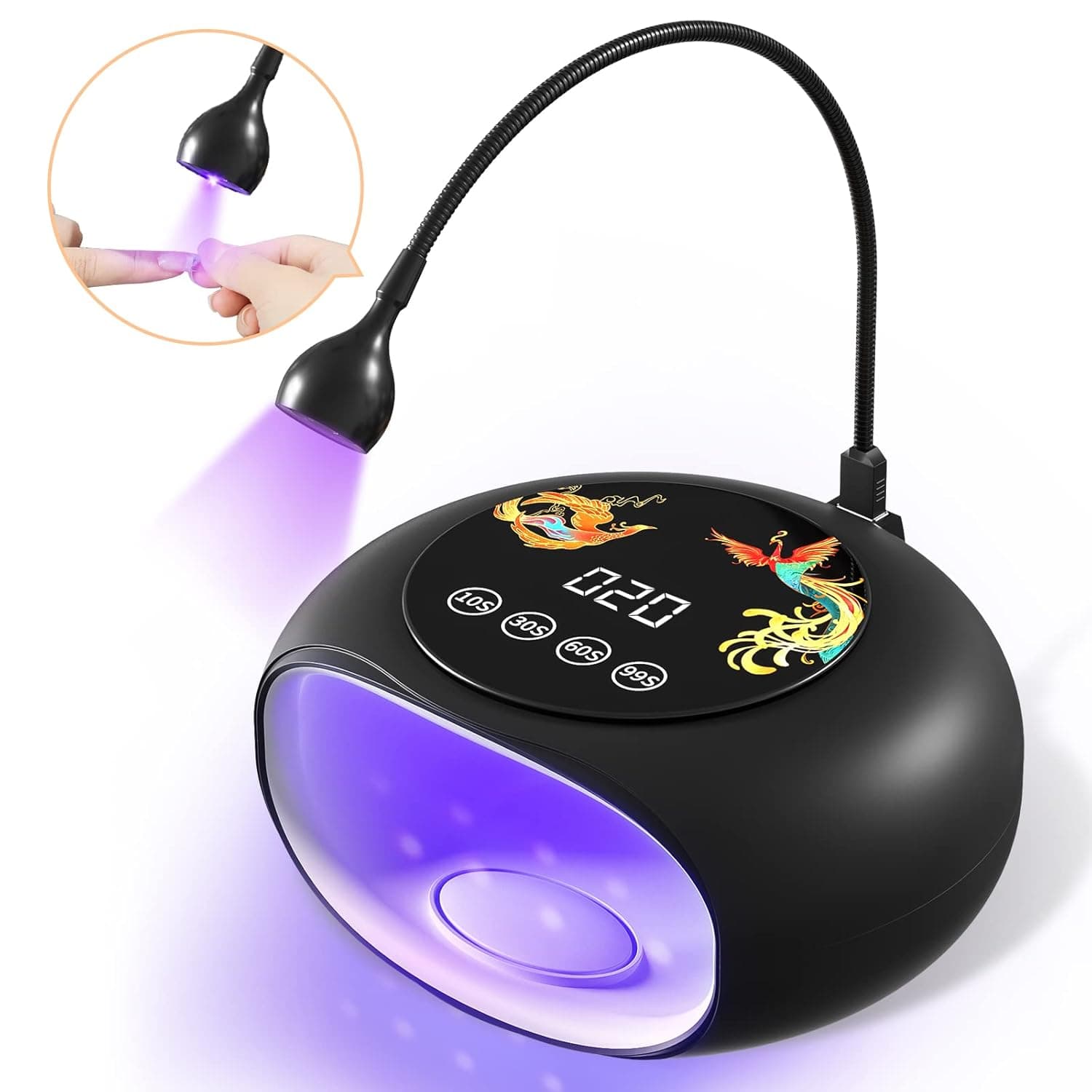 Gugusure UV LED Nail Lamp, 2-in-1 UV Light for Nails with USB Led Gel Nail Lamp, 128W Nail Dryer for Gel Polish Curing Lamp with LCD Display, Professional UV Lamp for Gel Nails for Salon and Home