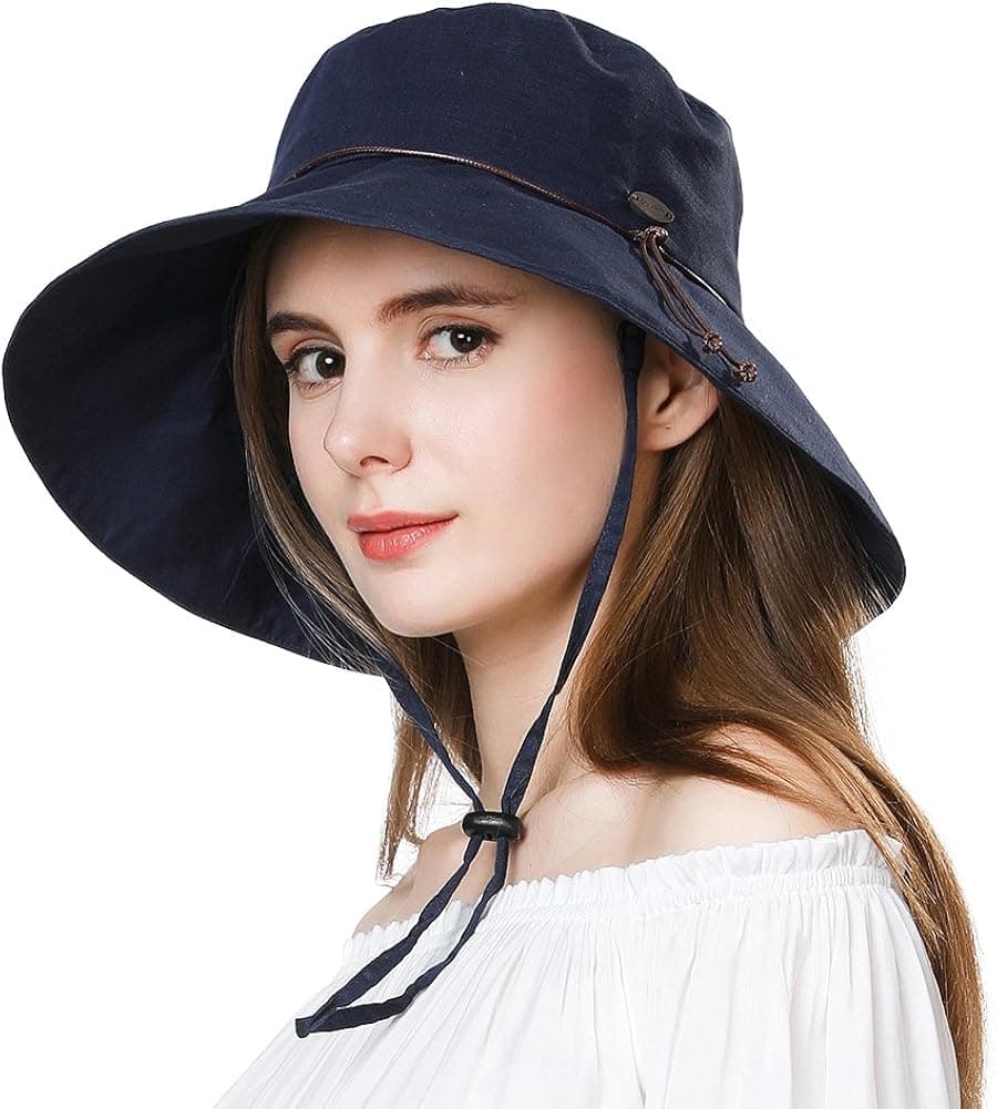 Summer Sun Hats for Women Bucket Travel Fishing Safari Beach Hat Foldable XL Big SPF Navy Hat
