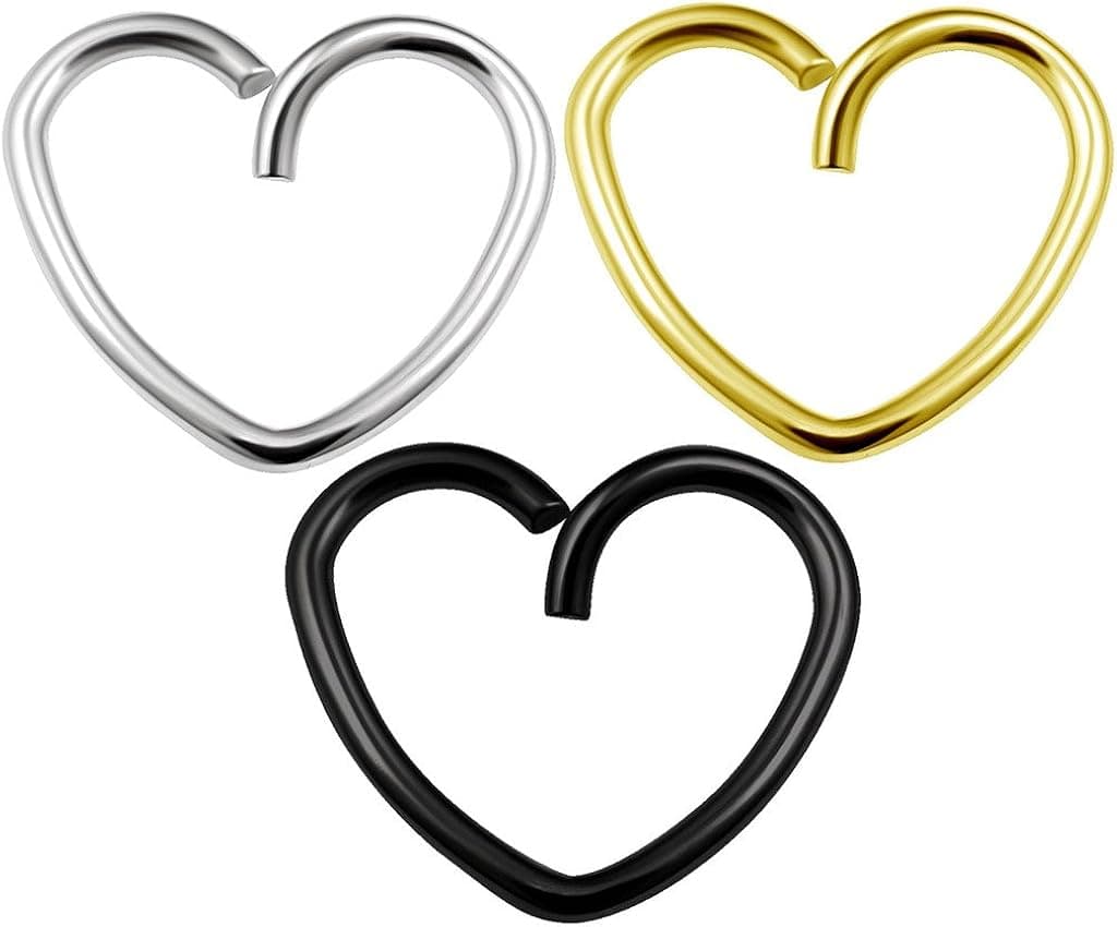 bodyjewellery 3pcs 18g 3/8 Heart Hoop Earrings Cartilage Daith Rook Tragus Helix Anodized Surgical Steel Conch Auricle Lobe