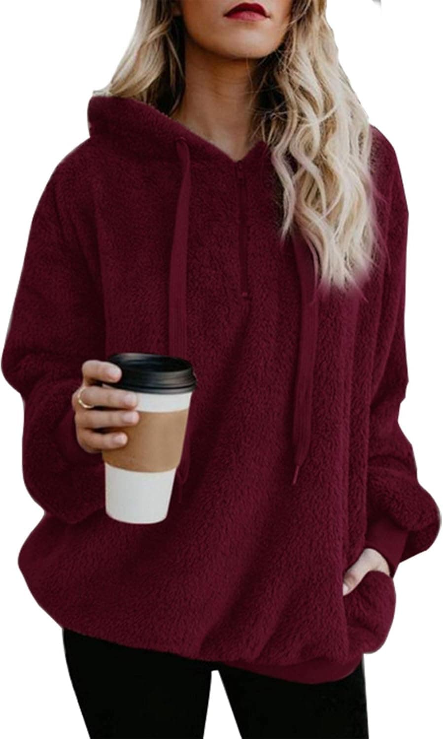 ReachMe Womens Oversized Sherpa Pullover Hoodie with Pockets Fuzzy Fleece Sweatshirt Tie Dye Fluffy Coat
