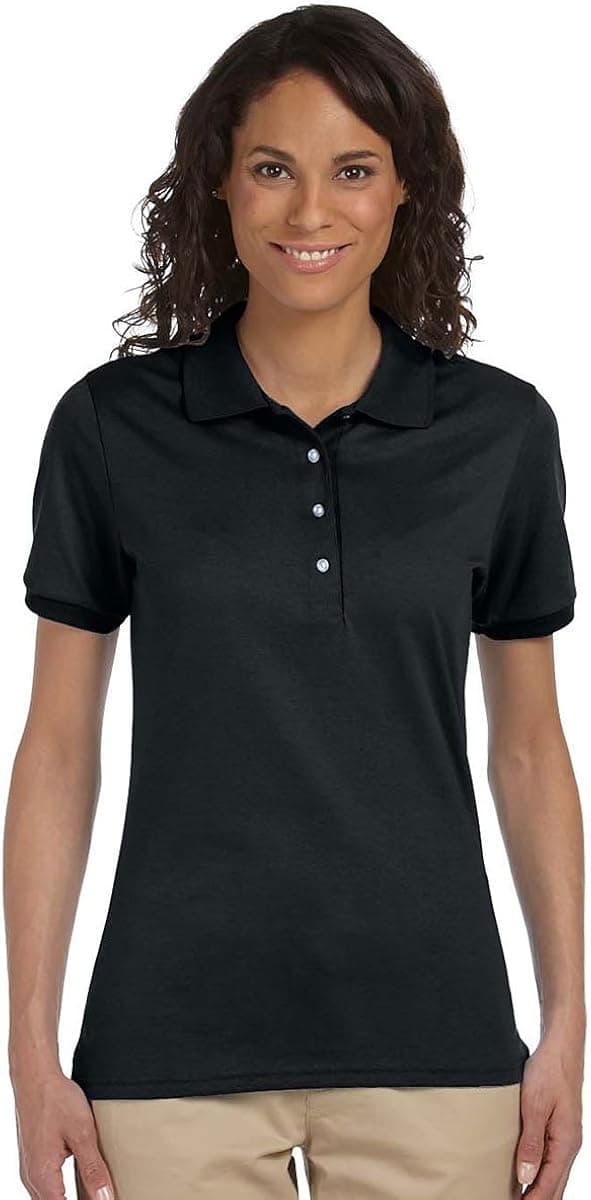 Jerzees Women's Stain Resistant Half-Sleeve Polo Shirt, Black, M (Pack of 5)