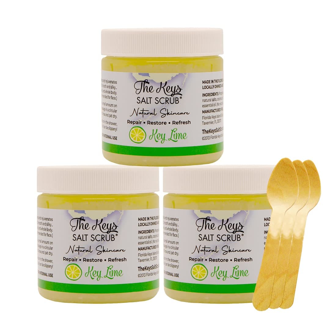 The Keys Salt Scrub Premium Exfoliating Sea Salt Body Skin Scrubs - Made with Pure Florida Sea Salt (Key Lime, Travel Size 3 Pack 3.4 oz)