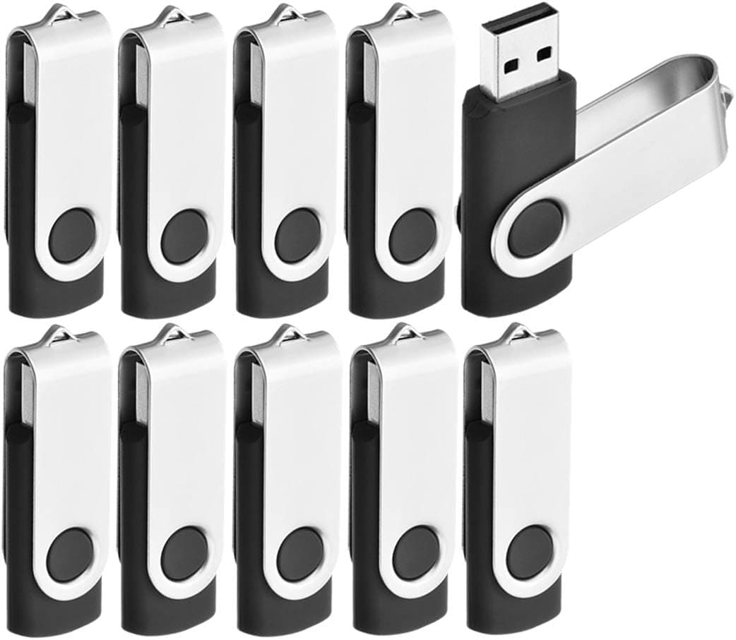 Memory Stick 1GB, USBU Flash Box with 20 Black USB 2.0 Flash Drives, Foldable Storage with rotatable Design, with 10 Black Cords