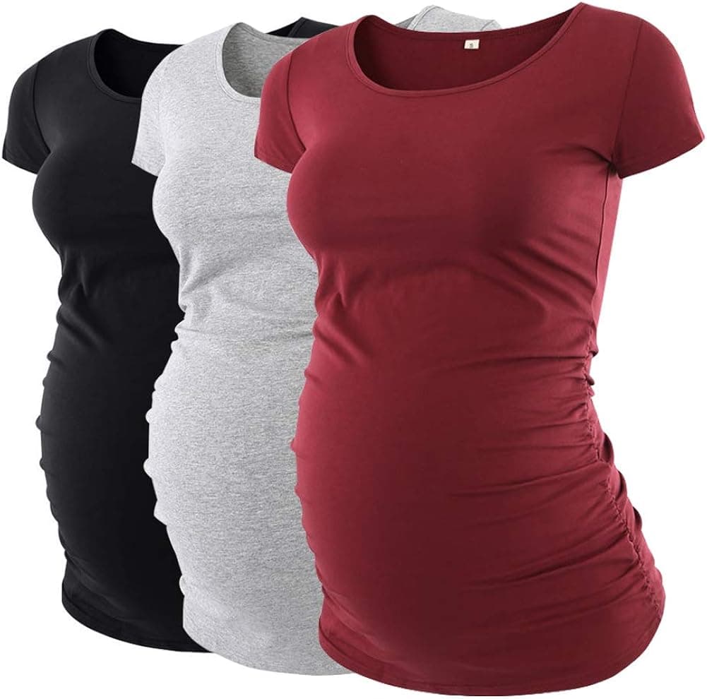 Liu & Qu Womens Maternity Tops Short Sleeve Round Neck Pregnancy Shirts 3 Packs