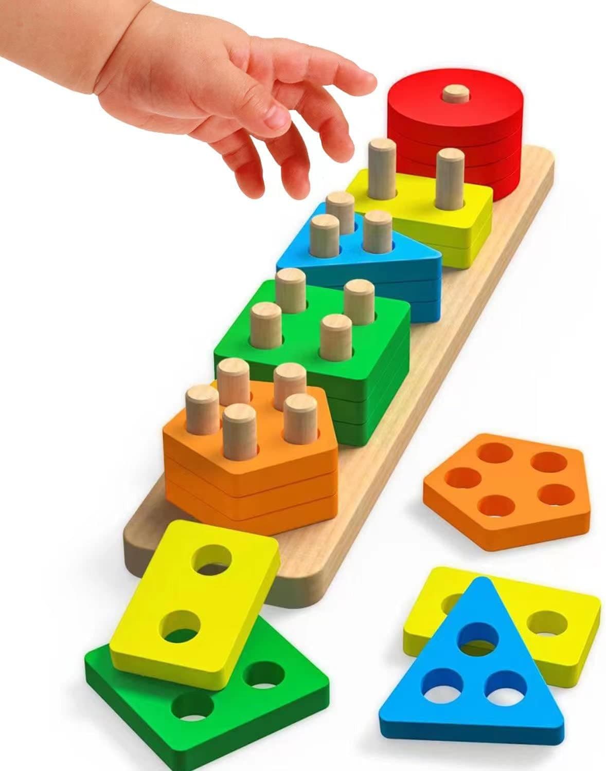 Ecoffer Montessori Toys for 1 2 3+ Year Old Toddlers, Educational Toys for 1 2 3 + Year Old Girls Boys,Wooden Stacking Toys for Toddlers 1-3,Shape Sorter Toy,Color Sorting Toy,Learning Toy.