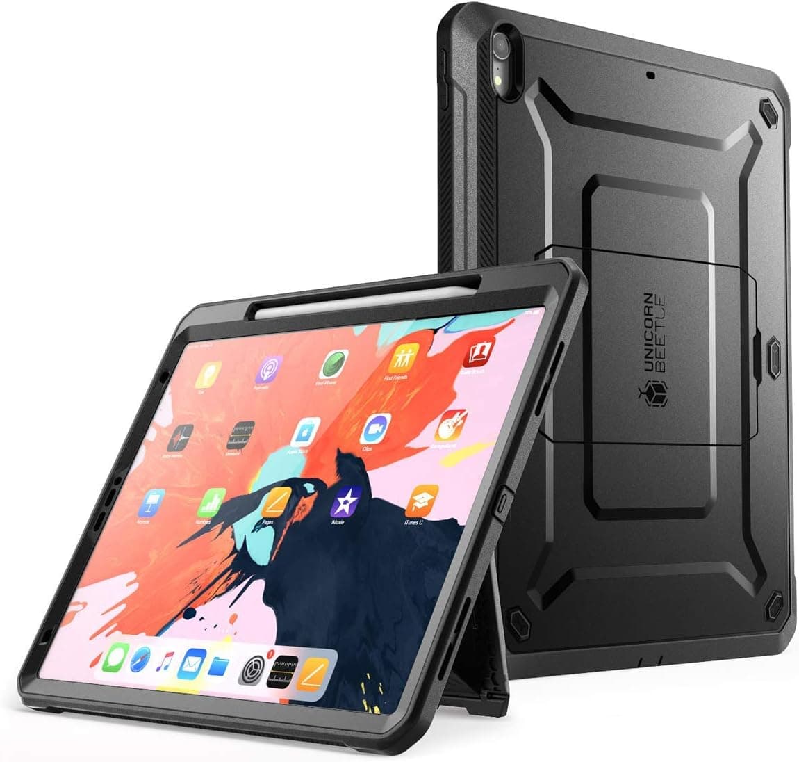 SUPCASE UB Pro Series Case for iPad Pro 11 2018 Release, Support Pencil Charging with Built-in Screen Protector Full-Body Rugged Kickstand Protective Case (Black)
